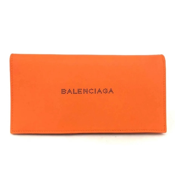 Balenciaga Handbags - Authentic Balenciaga Orange Leather Bifold Long Wallet